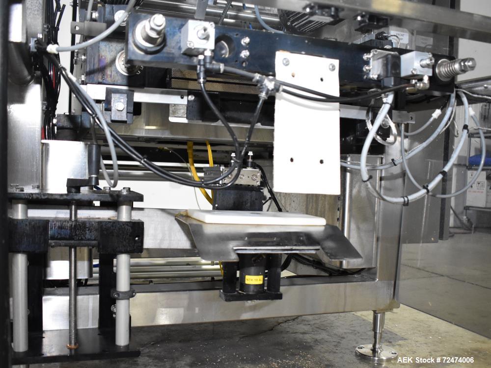 Used Matrix Packaging Mercury HS High Speed Vertical, Form, Fill and Seal Machine. Capable of speeds up to 140 BPM. Bag size range: 1.75" - 11" (Width) x 2.5" - 15" (Length). Has side belt pull downs...